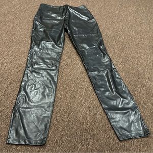 EUC Women’s M Faux leather pants bottoms straight leg slimming shiny comfy black